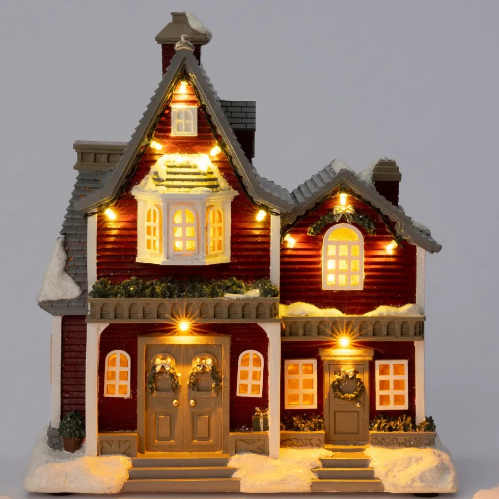 Intratuin kersthuisje huizen met krans 26 x 13,5 x 28,5 cm