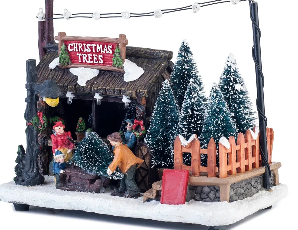Intratuin kersthuisje kraam kerstbomen met LED verlichting H 14,5 cm