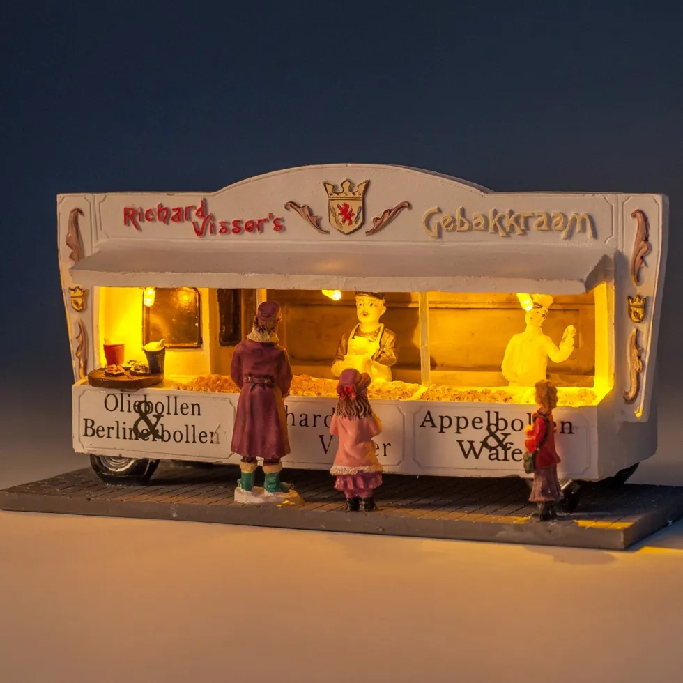 Intratuin kersthuisje oliebollenkraam met LED verlichting H 19,5 cm