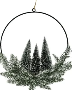 Intratuin kerstkrans besneewd zwart met 15 lampjes warm wit 30 x 6,5 x 38 cm