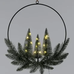 Intratuin kerstkrans besneewd zwart met 15 lampjes warm wit 30 x 6,5 x 38 cm