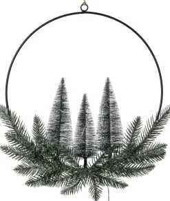 Intratuin kerstkrans besneewd zwart met 15 lampjes warm wit 30 x 6,5 x 38 cm