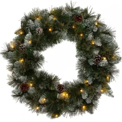 Intratuin kerstkrans besneeuwd groen 30 lampjes warm wit D 60 H 15 cm