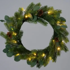 Intratuin kerstkrans dennenappels met 30 lampjes warm wit D 45 H 10 cm