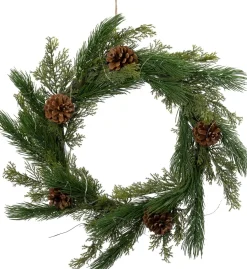 Intratuin kerstkrans groen dennenappel met 30 lampjes warm wit D 60 H 10 cm