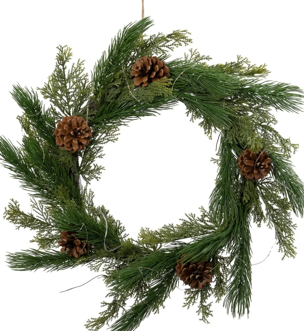 Intratuin kerstkrans groen dennenappel met 30 lampjes warm wit D 60 H 10 cm