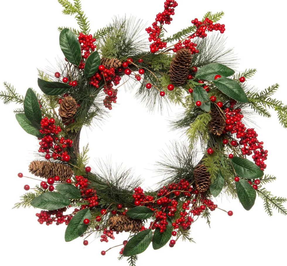 Intratuin kerstkrans met bladeren en bessen D 56 H 10 rood groen