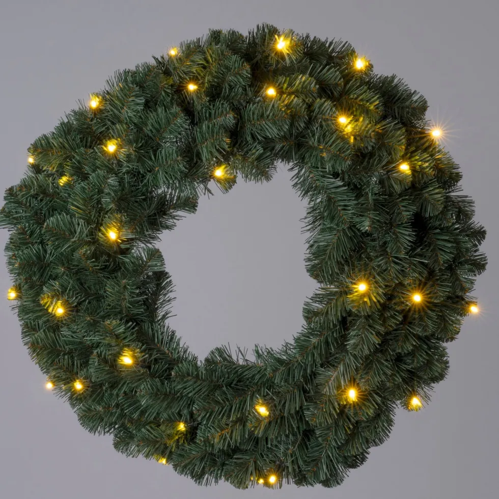 Intratuin kerstkrans Winterberg blauw met 18 lampjes warm wit D 50 cm