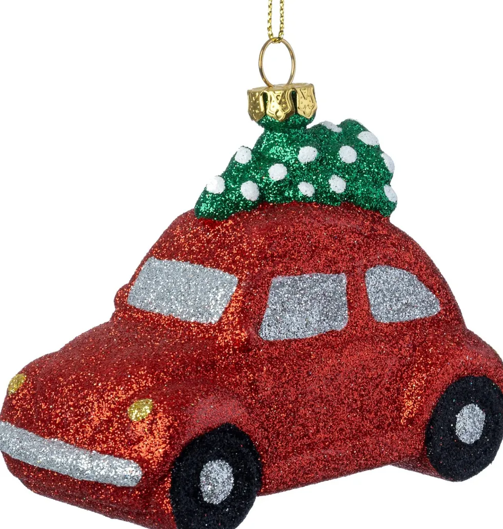 Intratuin kerst ornament auto kever rood / groen 11,1 x 5,9 x 7,1 cm