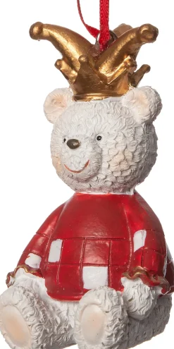 Intratuin kerst ornament beer met kroon wit 4,5 x 4 x 7 cm