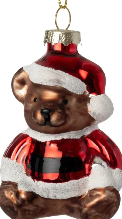 Intratuin kerst ornament beer bruin / rood / wit 6 x 5 x 7,5 cm
