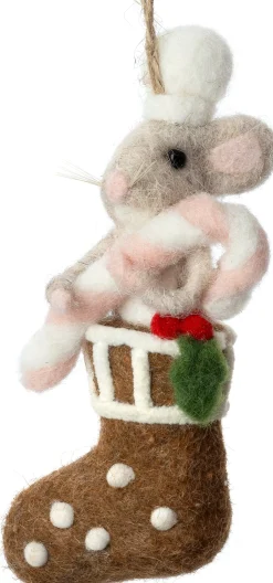 Intratuin kerst ornament Bolo muis kerstsok bruin 5,5 x 4,5 x 15 cm