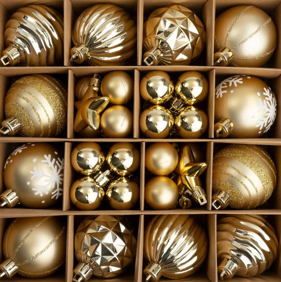Intratuin kerst ornament box goud D 3-6 cm 42-delig