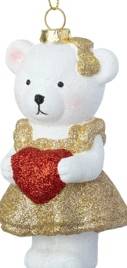 Intratuin kerst ornament Brann teddybeer hart wit / goud / rood 6,5 x 5,8 x 10,8 cm