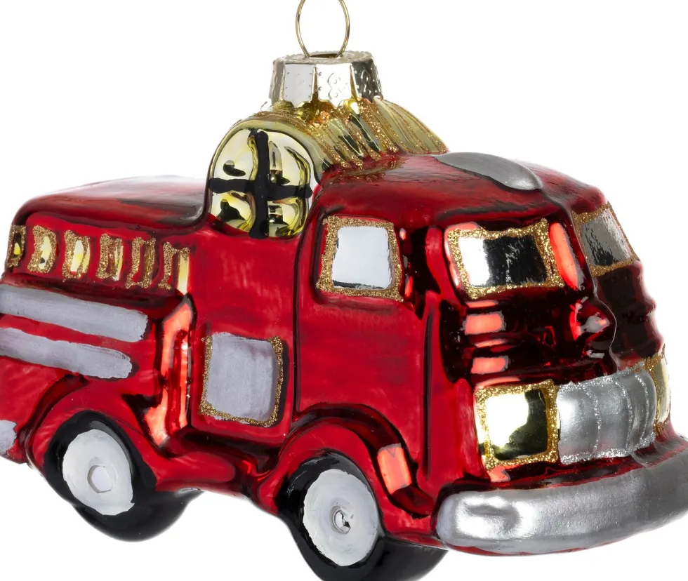 Intratuin kerst ornament brandweerwagen rood 10,6 x 5,5 x 7,5 cm