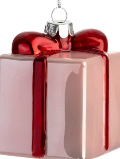 Intratuin kerst ornament cadeau roze / rood 6 x 6 x 7,5 cm
