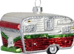 Intratuin kerst ornament caravan rood / wit 5,5 x 8,8 x 6,3 cm