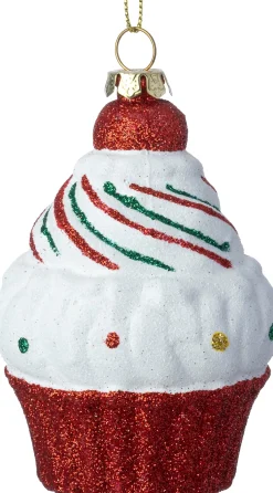 Intratuin kerst ornament cupcake rood / wit D 7 H 9,5 cm