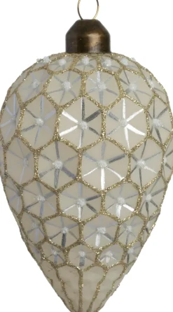 Intratuin kerst ornament dennenappel wit D 6,5 H 10,5 cm
