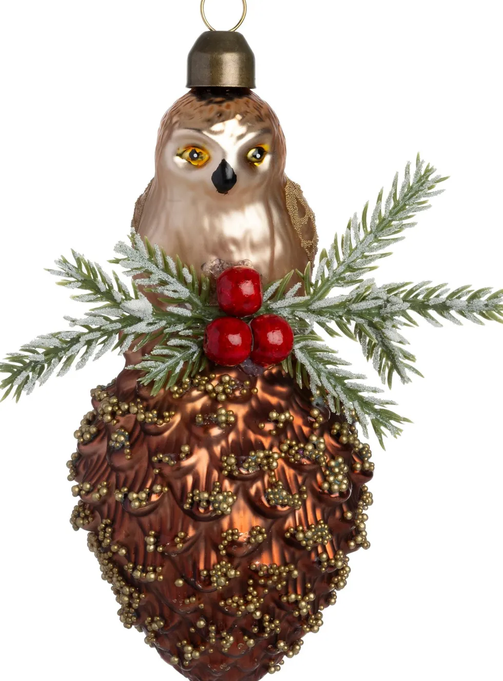 Intratuin kerst ornament dennenappel uil bruin D 6,7 H 14,5 cm