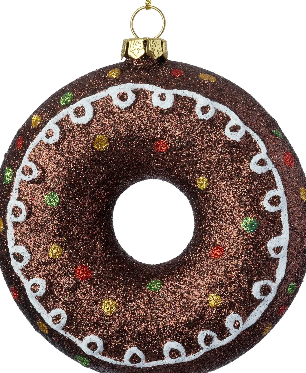 Intratuin kerst ornament donut bruin / wit 10 x 3,2 x 10 cm