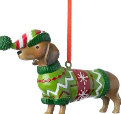 Intratuin kerst ornament Donn teckel met kerstpak 12,8 x 2,7 x 7,4 cm