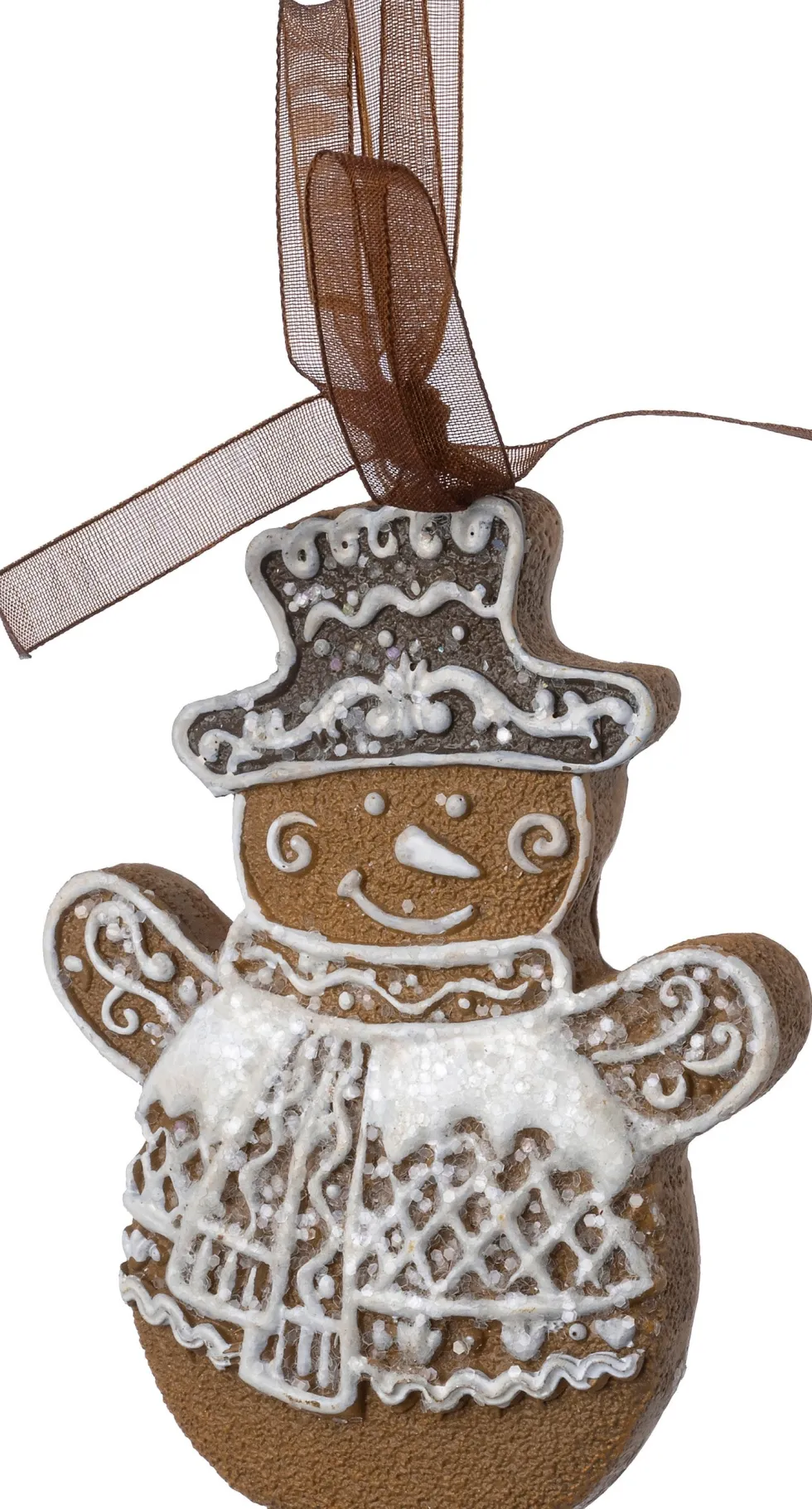 Intratuin kerst ornament Freese gemberkoek sneeuwpop bruin / wit 8,7 x 1,5 x 7 cm