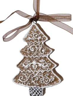 Intratuin kerst ornament Freese gemberkoek kerstboom bruin / wit 9,5 x 9,5 x 2,8 cm