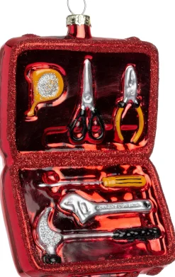 Intratuin kerst ornament gereedschapskoffer rood 8 x 3,5 x 11,8 cm