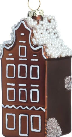 Intratuin kerst ornament gevelhuisje bruin 4 x 4 x 8,8 cm
