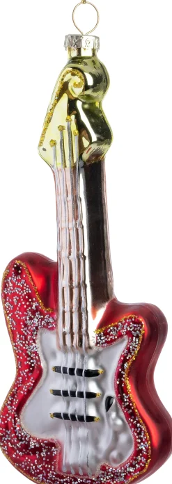 Intratuin kerst ornament gitaar rood / wit 6 x 2,4 x 14,8 cm