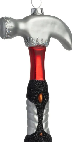 Intratuin kerst ornament hamer rood / zilver 7,6 x 2,3 x 13,5 cm