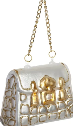 Intratuin kerst ornament handtas wit / goud 8 x 3,5 x 6,8 cm