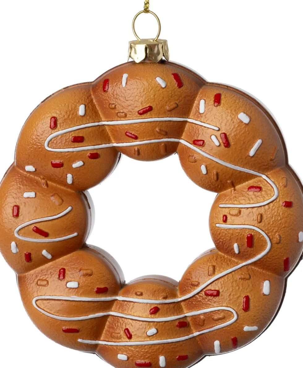 Intratuin kerst ornament Ingvar donut bruin 10,5 x 3,2 x 11,5 cm