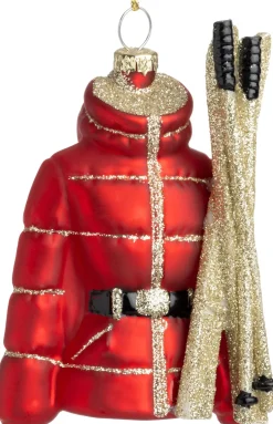 Intratuin kerst ornament jas en ski rood / goud 7,2 x 4,5 x 10,3 cm
