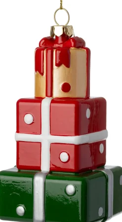 Intratuin kerst ornament Jule cadeautjes rood / groen 6 x 6 x 11,2 cm