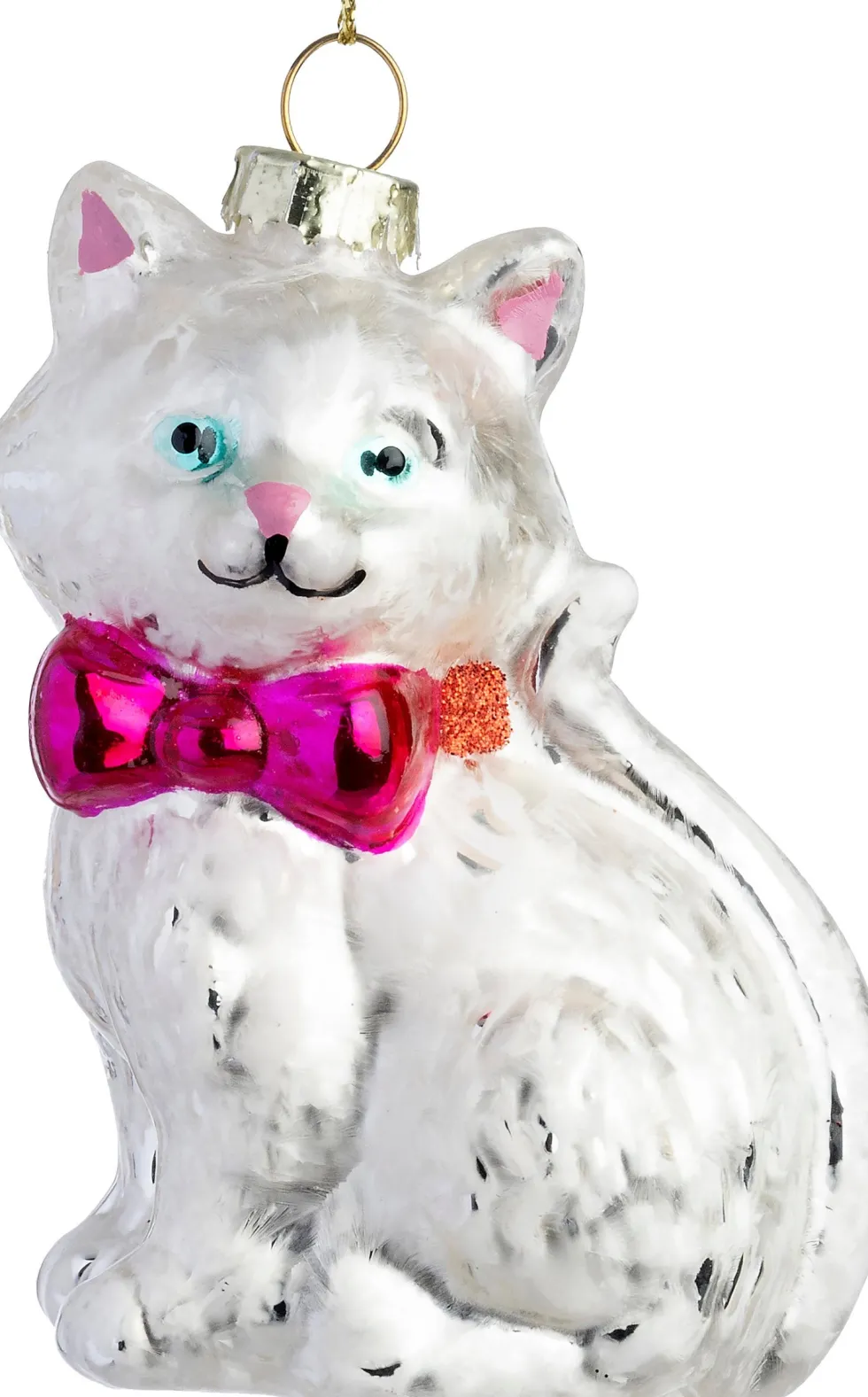 Intratuin kerst ornament kat met strik wit 6 x 4,5 x 9 cm