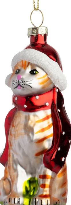 Intratuin kerst ornament kat wit / rood 4,2 x 4,6 x 9,7 cm