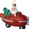 Intratuin kerst ornament kerstman vliegtuig rood / zilver/ groen 10,7 x 5,9 x 8,5 cm