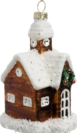 Intratuin kerst ornament Kirko kerk bruin / wit 10 x 8 x 11 cm