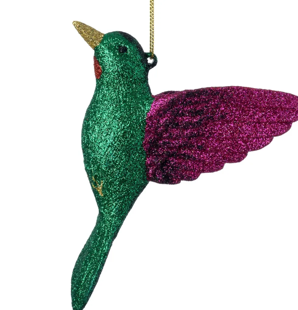 Intratuin kerst ornament kolibri groen / paars 10,6 x 4,3 x 11,7 cm