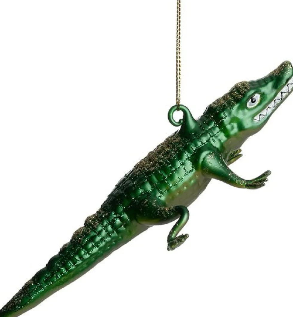 Intratuin kerst ornament krokodil donkergroen 15 x 8,5 x 2,5 cm