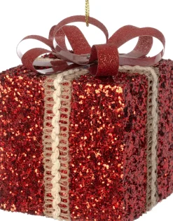 Intratuin kerst ornament Lahja cadeau rood glitter 6 x 6 x 8,5 cm