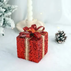 Intratuin kerst ornament Lahja cadeau rood glitter 6 x 6 x 8,5 cm