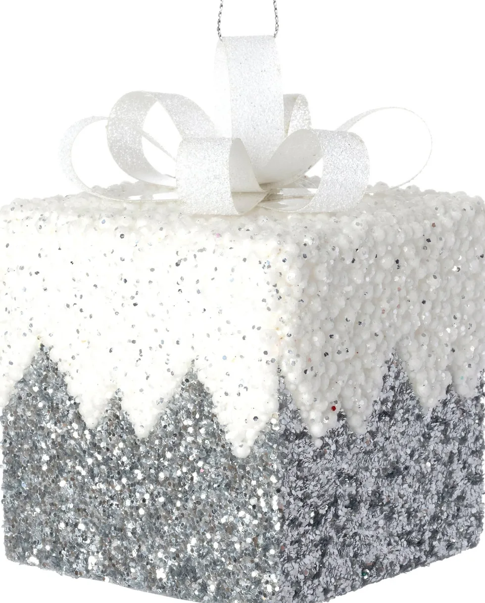 Intratuin kerst ornament Lahja cadeau zilver sneeuw 6 x 6 x 8,5 cm