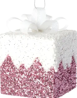 Intratuin kerst ornament Lahja cadeau roze sneeuw 6 x 6 x 8,5 cm