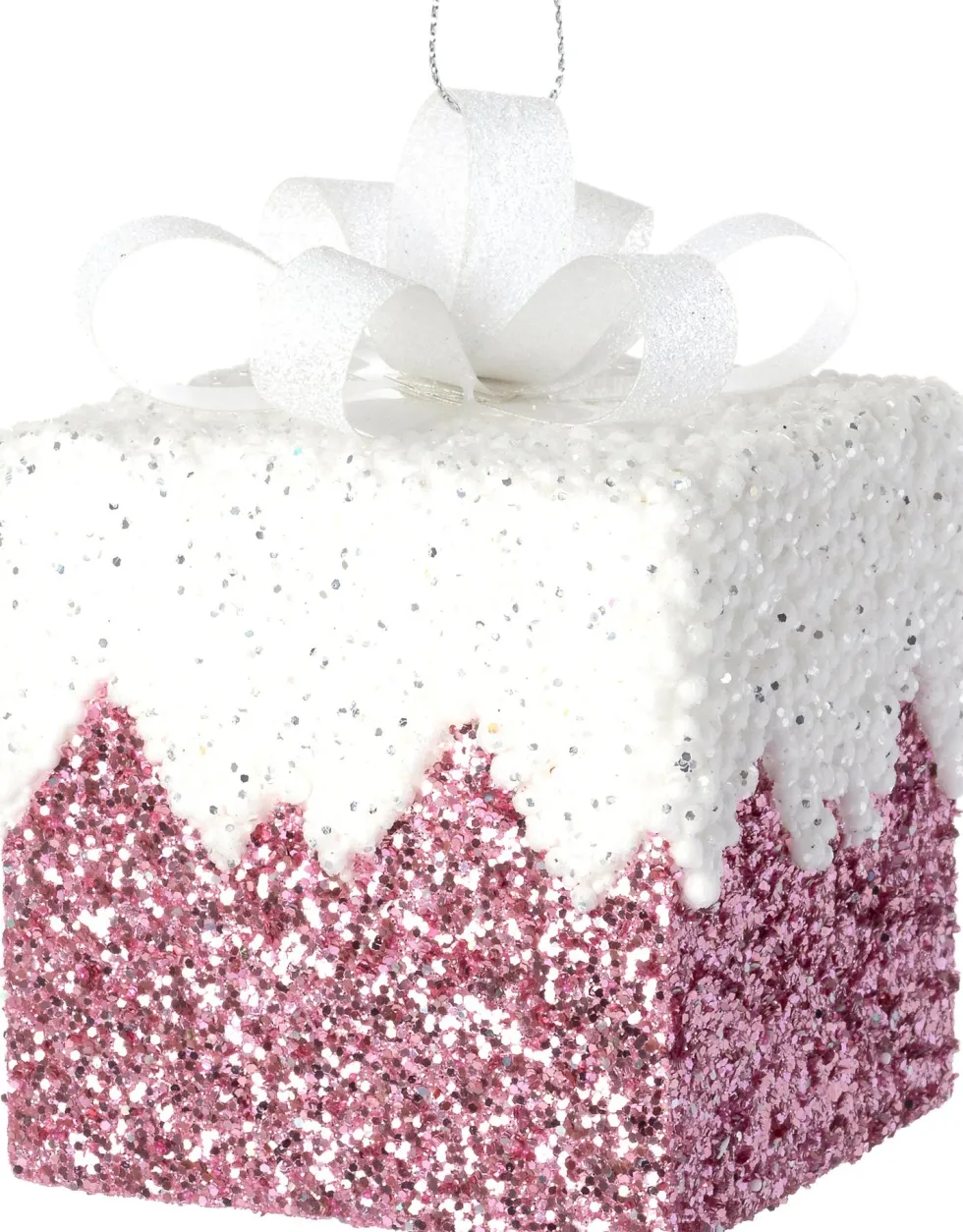 Intratuin kerst ornament Lahja cadeau roze sneeuw 6 x 6 x 8,5 cm