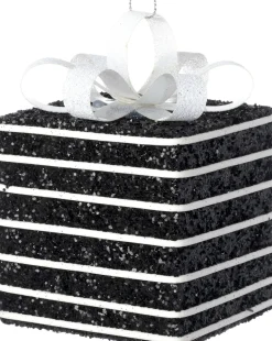 Intratuin kerst ornament Lahja cadeau zwart streep 6 x 6 x 8,5 cm