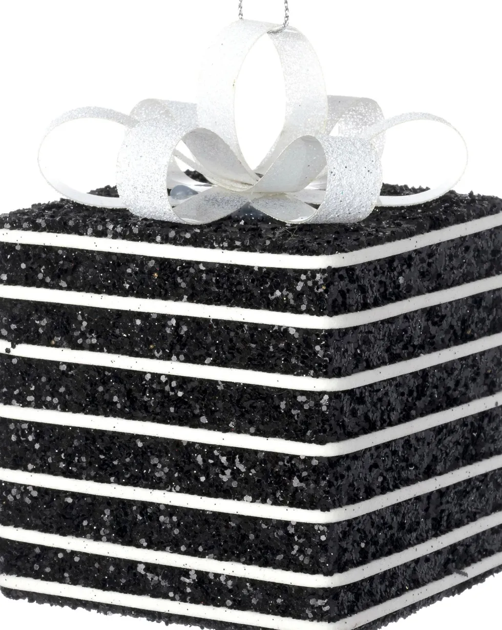 Intratuin kerst ornament Lahja cadeau zwart streep 6 x 6 x 8,5 cm