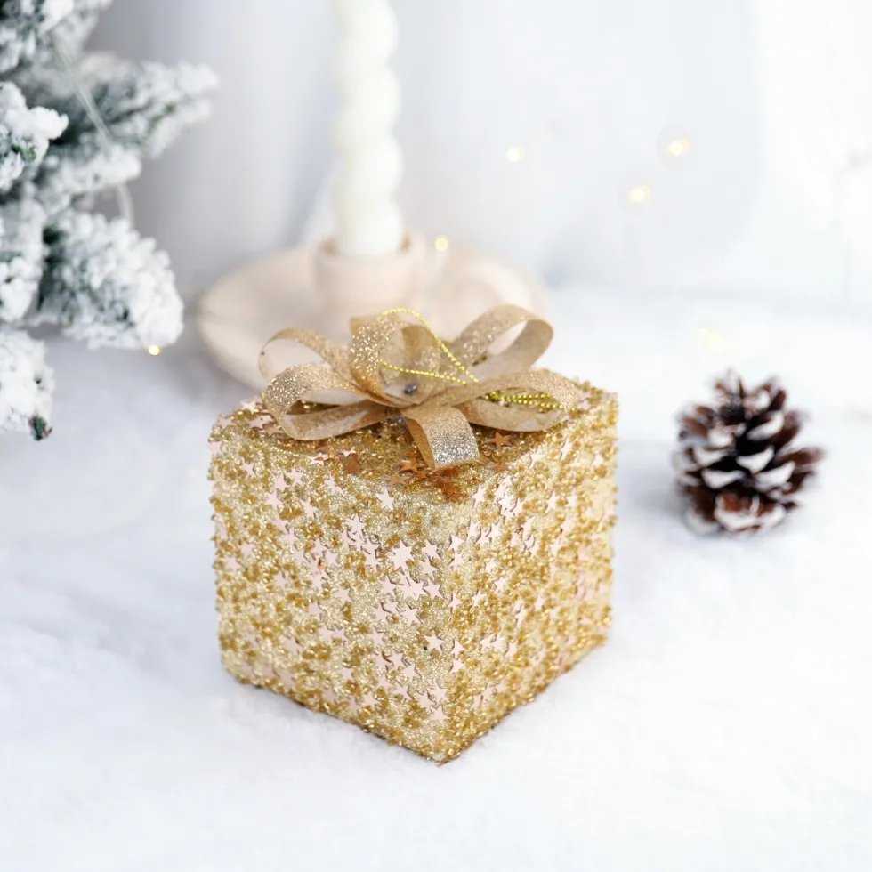 Intratuin kerst ornament Lahja cadeau goud sterren 8 x 8 x 12 cm